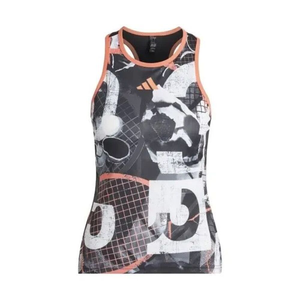 Adidas Club Graph Tennis Tank Womens L Racerback Aeroready Graphic White Black